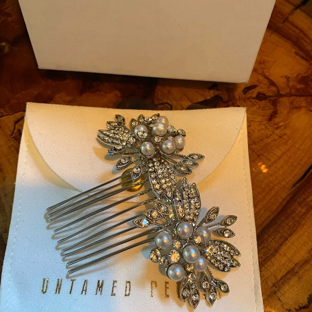Untamed Petals Pearl and Gemstone Decorative Wedding Bridal Hair Comb